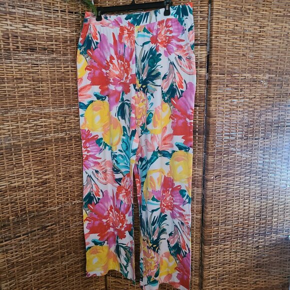 d&co Beach Pants - d&co. Beach Wide Leg Pants Multi-color Floral SZ Large Tall Cotton Blend